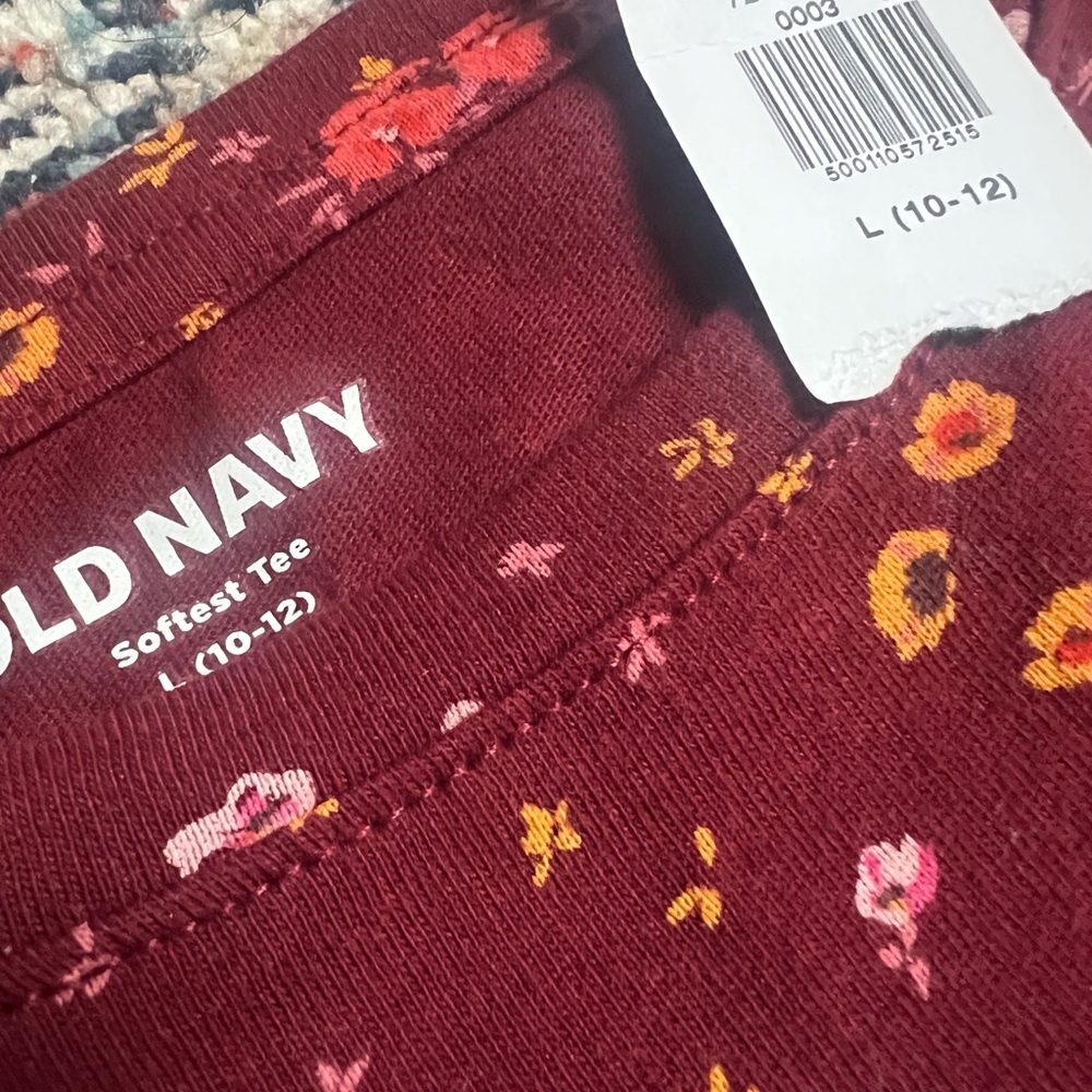 Brand NEW! Girl Old Navy Burgundy Floral Top with Pink and Yellow Accents - Picture 4 of 7